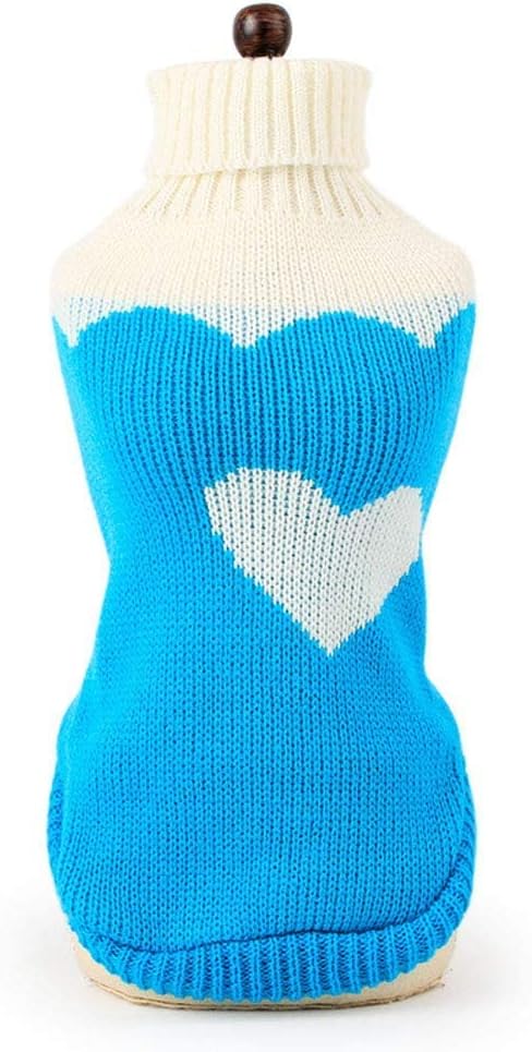 CHBORCHICEN Pet Dog Sweaters Classic Knitwear Turtleneck Winter Warm Puppy Clothing Cute Strawberry and Heart Doggie Sweater (Sky Blue, X-Small)