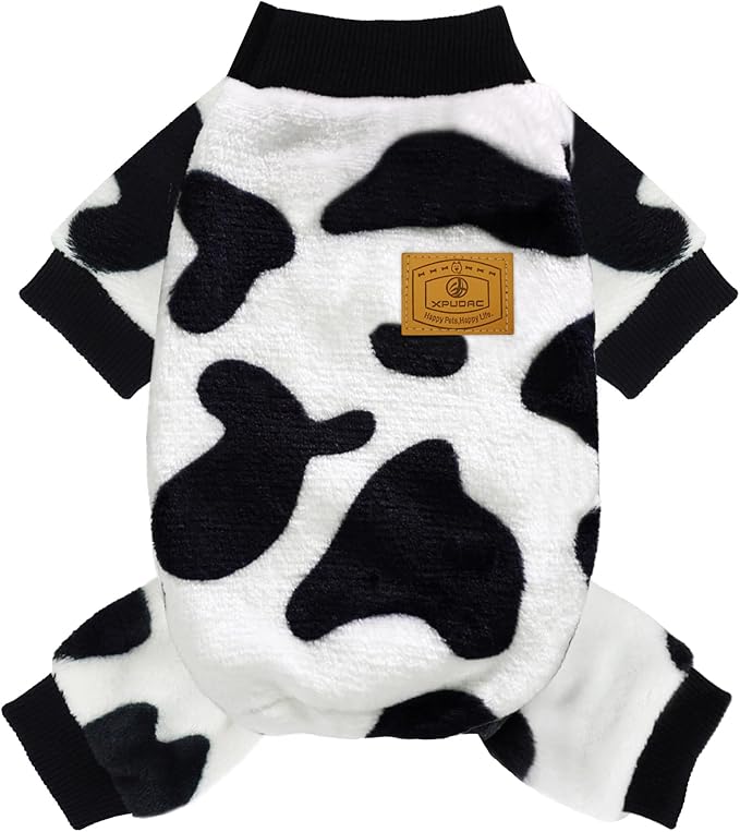 XPUDAC Cow Dog Sweater, Doggie Winter Clothes for Small Medium Dogs Girl Boy Fleece Dog Pajamas for Winter Christmas, X-Small