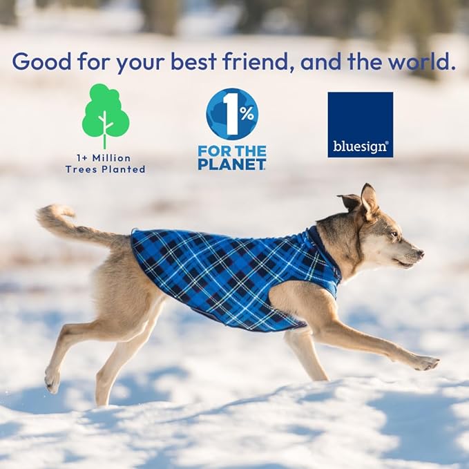 Goldpaw Duluth Double Fleece Dog Sweater Vest for Medium Dogs - Soft, Stretchy Dog Fleece - Warm Pet Jacket for Fall and Winter - Premium Pet Outerwear - Machine Washable - Blue Plaid/Navy - Size 18