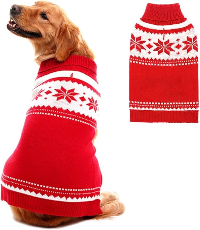 Mihachi Dog Sweater - Winter Coat Apparel Clothes with Colorful Stripes for Cold Weather, Red SM