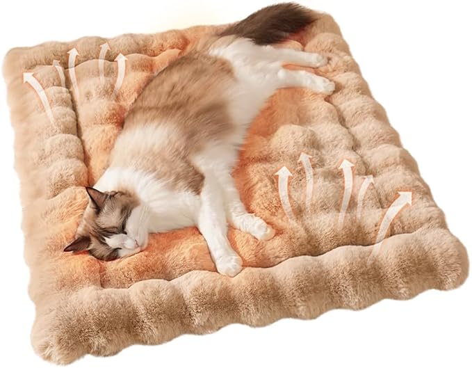 SOMAHE Self-Warming Cat Bed, Plush Faux Fur Pet Bed Mat with Anti-Slip Bottom, Ultra Soft Heated Pad for Cats & Kittens, Cozy Fluffy Bed for Window & Sills Couches, Machine Washable, 23x15 Inch Coffee