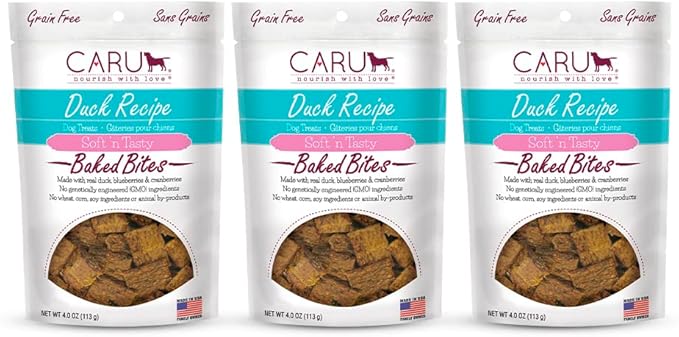 Caru - Soft n’ Tasty Baked Bites - Duck Bites Dog Treats - Flavorful Training Treats - 4 oz Bags - Pack of 3