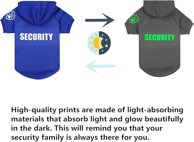 Dog Security Hoodie with Glow-in-The-Dark Prints DAJIDALI Dog Clothes Apparel Winter Sweatshirt Warm Sweater Jacket Coat Hoodie for Small Medium Large Dog Cat