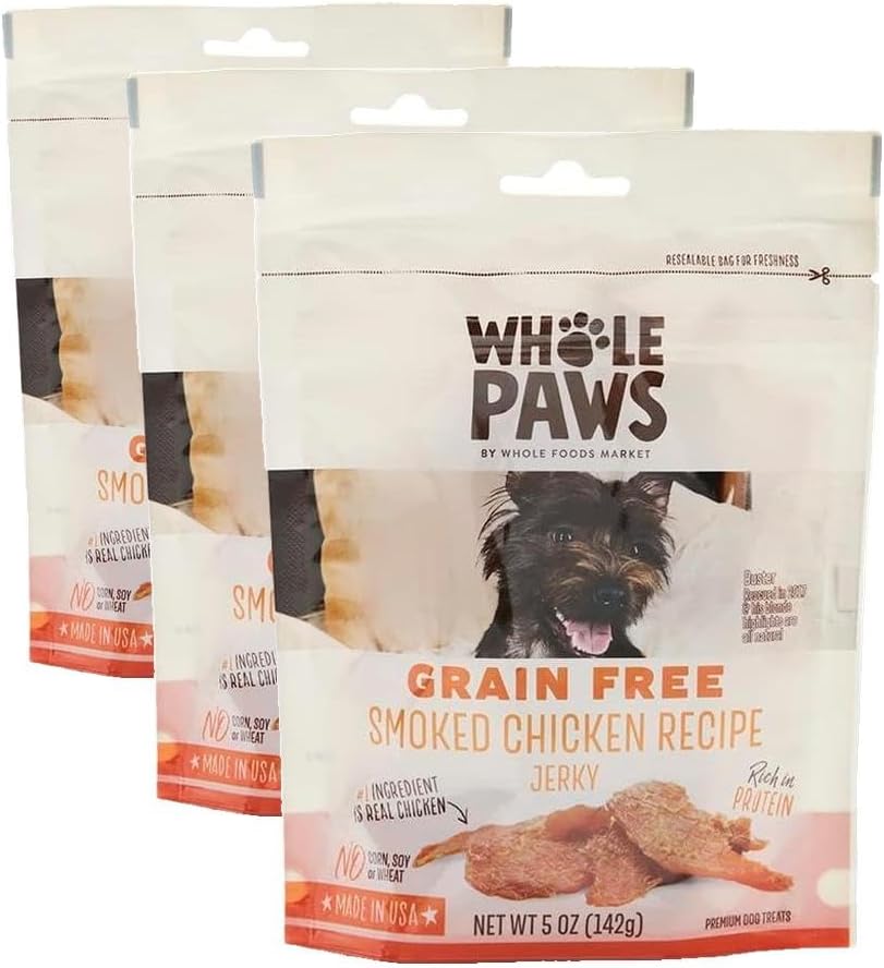 Whole Paws, Grain-Free Jerky Dog Treats, Smoked Chicken Recipe, 5 Ounce (Pack of 3)