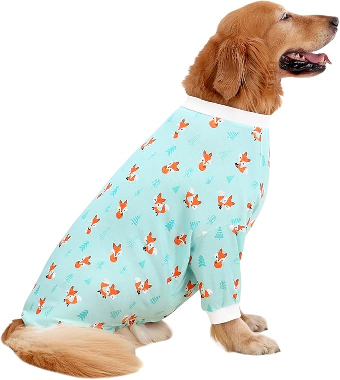 HDE Dog Pajamas One Piece Jammies Jumpsuit Pet Clothes Outfit Stretchy Lightweight Comfy Shirt Pjs for M-3XL Dogs Winter Foxes - 2XL