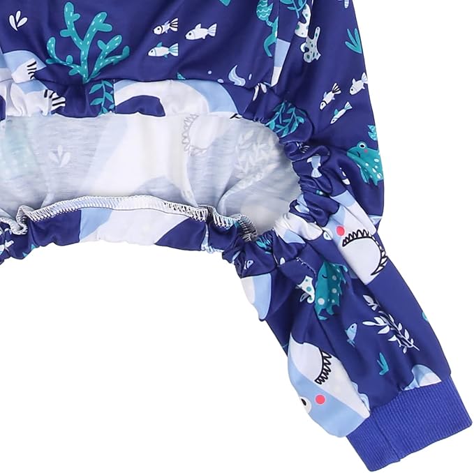 HDE Dog Pajamas One Piece Jammies Jumpsuit Pet Clothes Outfit Stretchy Lightweight Comfy Shirt Pjs for M-3XL Dogs Sharks - M