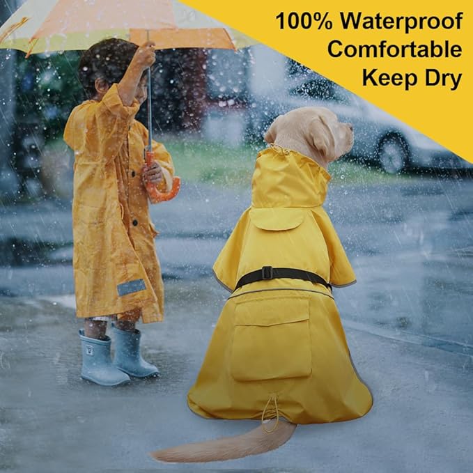 Waterproof Dog Raincoat Hooded Slicker Poncho Raincoat for Medium Large Dogs, Adjustable Dog Rain Coat Jacket(Yellow, 6XL)