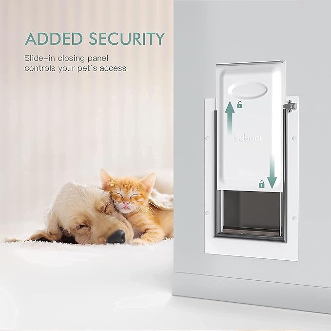 Baboni Pet Door for Wall, Steel Frame and Telescoping Tunnel, Aluminum Lock, Double Flap Dog Door and Cat Door, Strong and Durable (Pets Up to 12 Lb) -Small