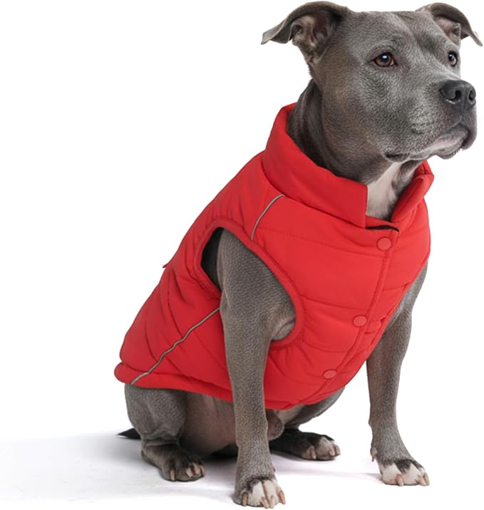 Spark Paws Dog Winter Jacket, Water-Resistant Coat, Warm Reflective Windproof Fleece-Interior, for Medium and Large Dogs - Red - 3XL
