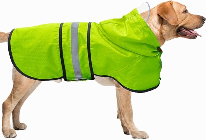 Dog Raincoat Waterproof Reflective Slicker - Lightweight Breathable Hooded Poncho Rain Coat Jacket with Adjustable Belly Strap and Leash Hole for Small Medium Large Dogs (X-Large, Green)
