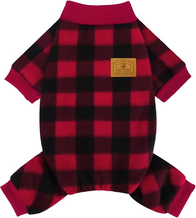 XPUDAC Dog Christmas Pajamas Plaid Dog Clothes for Small Medium Dogs Girl Boy Fleece Pet Sweater for Winter Christmas(Medium)
