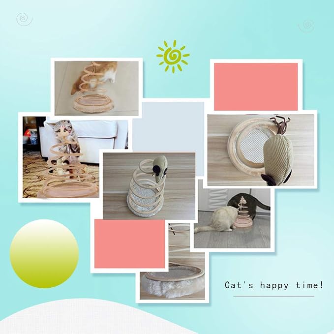 Andiker Interactive Cat Toy, Cat Plush Toy with Spiral Spring Plate and Funny Ball or Mouse Interactive Stainless Steel Spring Rotating Cat Creative Toy to Kill time and Keep Fit (Ball)