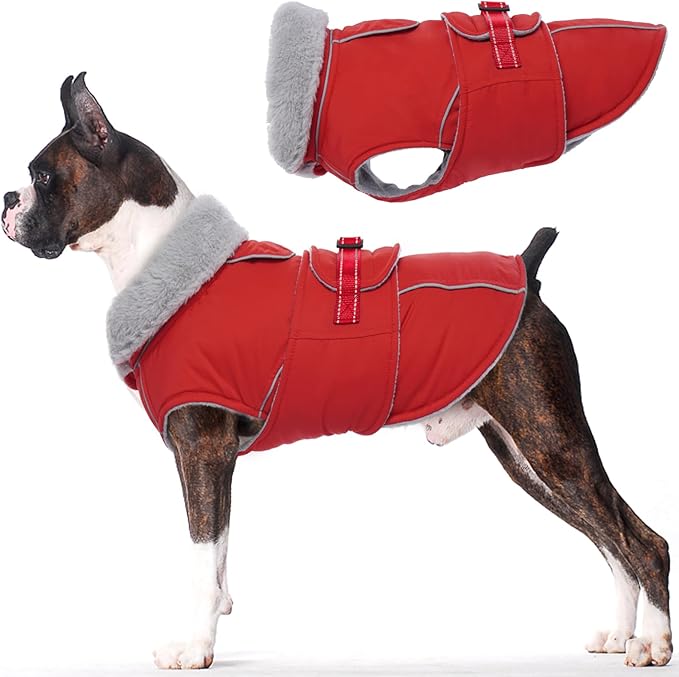 Lelepet Warm Dog Coat Waterproof Dog Jacket Reflective Fleece Vest with Adjustable Buckle Hook & Loop, Windproof Winter Jacket Dogs Coats for Small Medium Large Dogs, Red, S