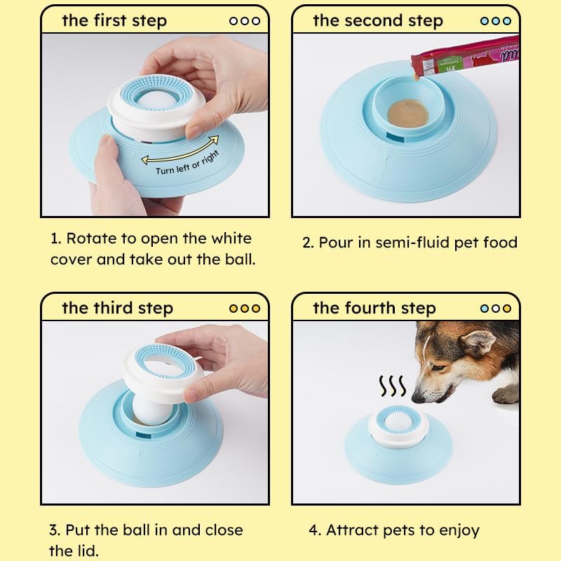Dog Cat Lick Sphere Slow Feeder for Liquid Food & Peanut Butter,Interactive Licksphere for Dogs Anxiety Relief,Non-Slip Licking Bowl Enrichment Toys to Healthy Diet Food Container for Dog Cats,White