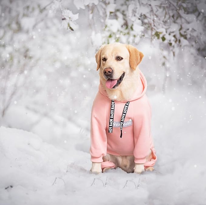 Dog Hoodies Winter Coat for Large Medium Dogs, Pullover 9 Legs Warm Coat Hooded Sweatshirt, Fleece Hoodie for Cold Weather (Pink, 3X-Large)