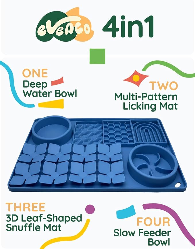 Slow Feeder Bowl, Silicone Lick Mat with Suction Cups for Dog Cat, Snuffle Mat for Pet Smell Training, Puzzle Toys for Bored Puppy, Interactive Sniff Mat for Slow Eating and Keep Busy, Blue