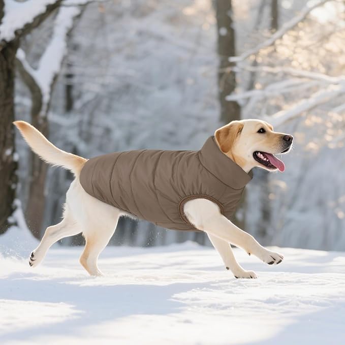 ASENKU Dog Winter Coat - Waterproof Windproof Dog Jacket, Warm Snowproof Doggie Puffer Vest for Cold Weather, Lightweight Snow Coats for Small Medium Large Dogs(L, Coffee)