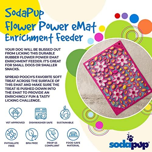 SodaPup Flower Power eMat – Durable Lick Mat Feeder Made in USA from Non-Toxic, Pet-Safe, Food Safe Rubber for Mental Stimulation, Avoiding Overfeeding, Fresh Breath, Digestive Health, & More