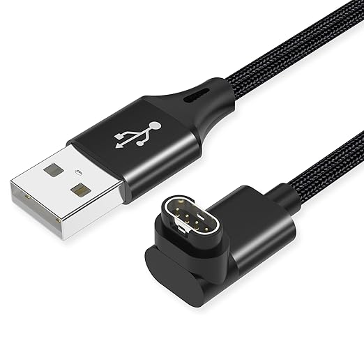 AGVEE 2 Pack 3.3ft Charger for Garmin Watch, L-Shape Charging Cable for Fenix, Forerunner, Vivoactive, Instinct, Venu, Tactix, Approach, D2, Quatix Series, Right Angle Braided, Black