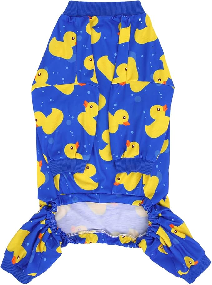 HDE Dog Pajamas One Piece Jammies Jumpsuit Pet Clothes Outfit Stretchy Lightweight Comfy Shirt Pjs for M-3XL Dogs Ducks Blue - M