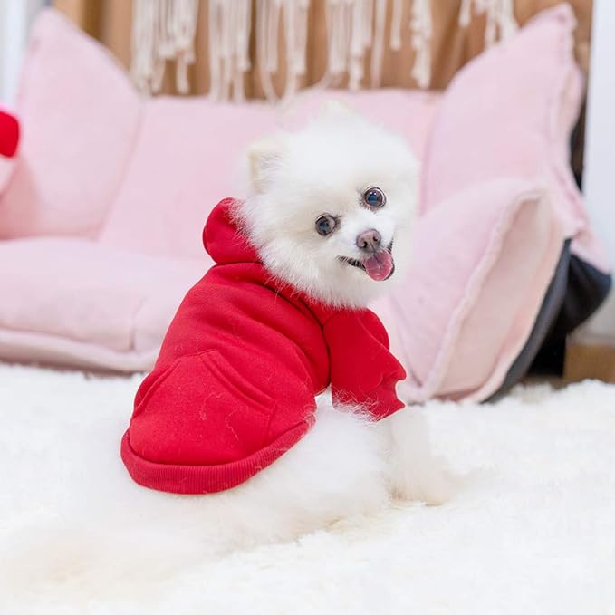 KOOLTAIL Basic Dog Hoodie - Soft and Warm Dog Hoodie Sweater with Leash Hole and Pocket, Dog Winter Coat, Cold Weather Clothes Sweatshirt for Small Medium Large Dogs Puppy Cat Boys Girls Red S