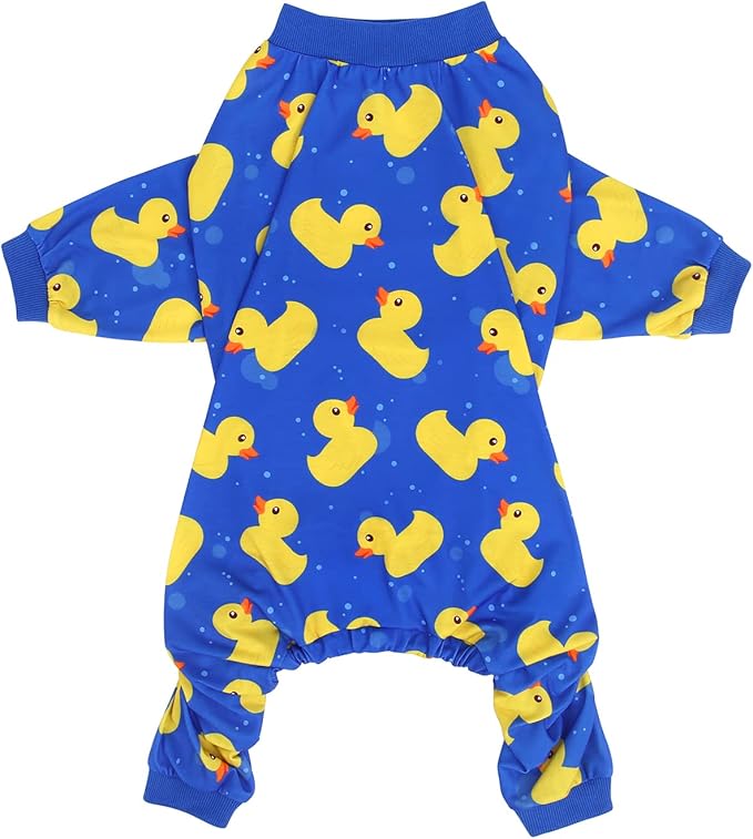 HDE Dog Pajamas One Piece Jammies Jumpsuit Pet Clothes Outfit Stretchy Lightweight Comfy Shirt Pjs for M-3XL Dogs Ducks Blue - L