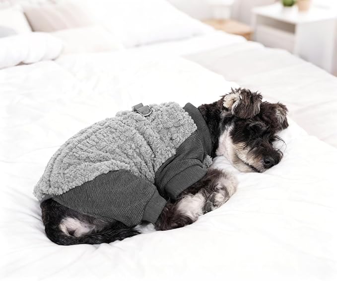 KOOLTAIL Small Dog Pajamas - Fleece Dog Sweater with Leash D-Ring, Warm Winter Cold Weather Coats Puppy Cats Extra Small Dogs, Super Soft Stretchable Pet Jumpsuit Clothes for Boys Girls, Gery 2XS