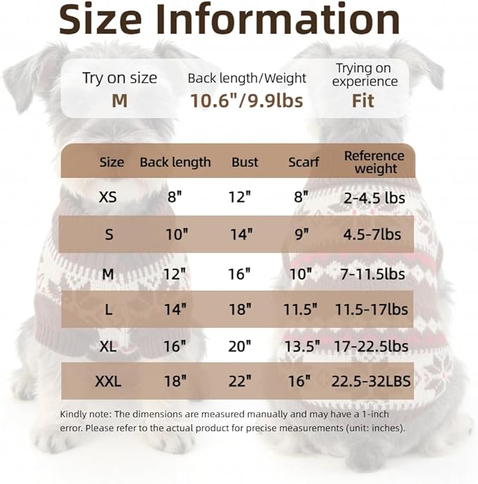 Small Dog Cold Weather Sweaters – Warm Knit Turtlenecks, Cozy Pet Pullovers Dog Clothes with Leash Hole for Chihuahua Bulldog Pug Beagles (Brown/White, Medium)