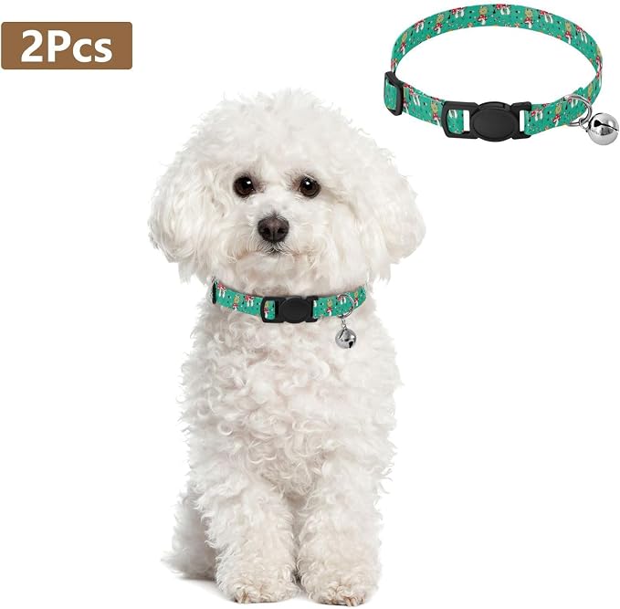 2 Pack Puppy Collar Frogs Mushrooms Puppy Collar with Bell, Adjustable Length 10.6" to 17.1"