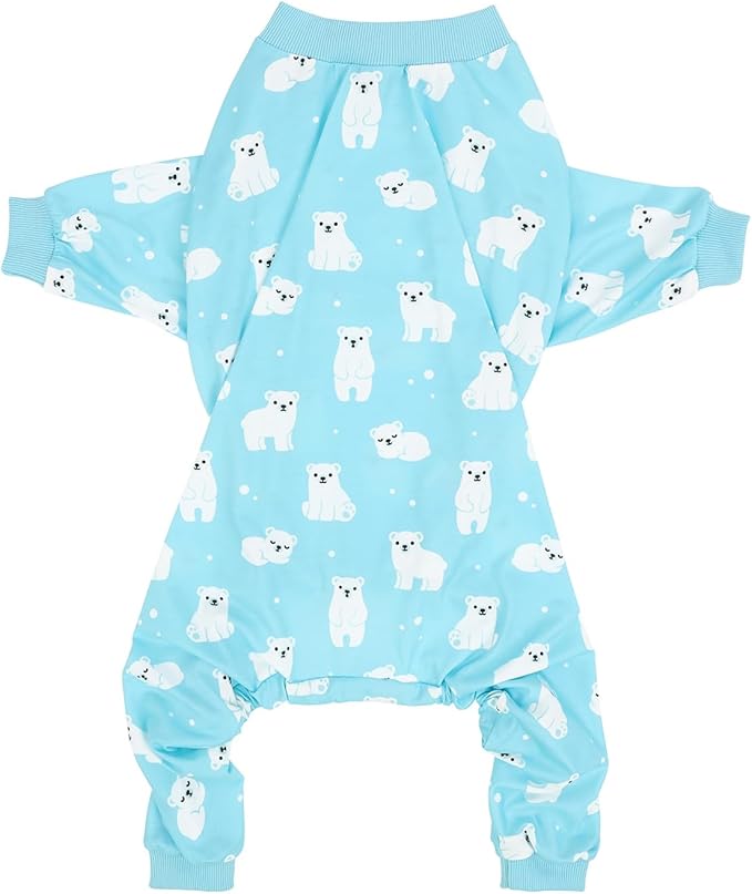 HDE Dog Pajamas One Piece Jammies Jumpsuit Pet Clothes Outfit Stretchy Lightweight Comfy Shirt Pjs for M-3XL Dogs Sleepy Polar Bears - M