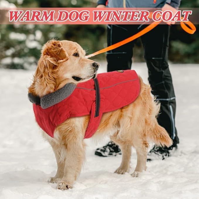Winter Dog Coats, Warm Fleece Doggie Coat for Small, Medium and Large Dogs, Adjustable Dog Jacket Winter with Nylon Buckle, Reflective Safety Cold Weather Coats for Dogs, Red M
