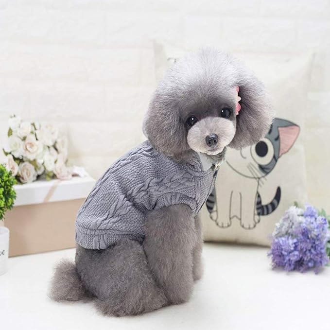 Rdc Pet Clothes Dog & Cat Woolen Sweater with Cap - Winter Warm Turtleneck Fleece Coat (XXL, Classic-Grey)