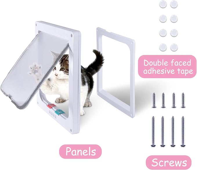 EGETOTA Cat Door Flap Extra Large (Outer Size 11" x 9.8"), 4 Way Locking for Interior Exterior Doors, Weatherproof Pet Door for Cats Doggie Kitties & Kittens, Easy Installation