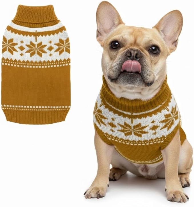 Grewear Colorful Stripes Pattern Pets Knit Sweater, Warm Comfortable Knit Sweater for Pets, Soft Cozy Winter Pet Clothes, Stylish Multi-Colored Sweater for Dogs & Cats Mustard L