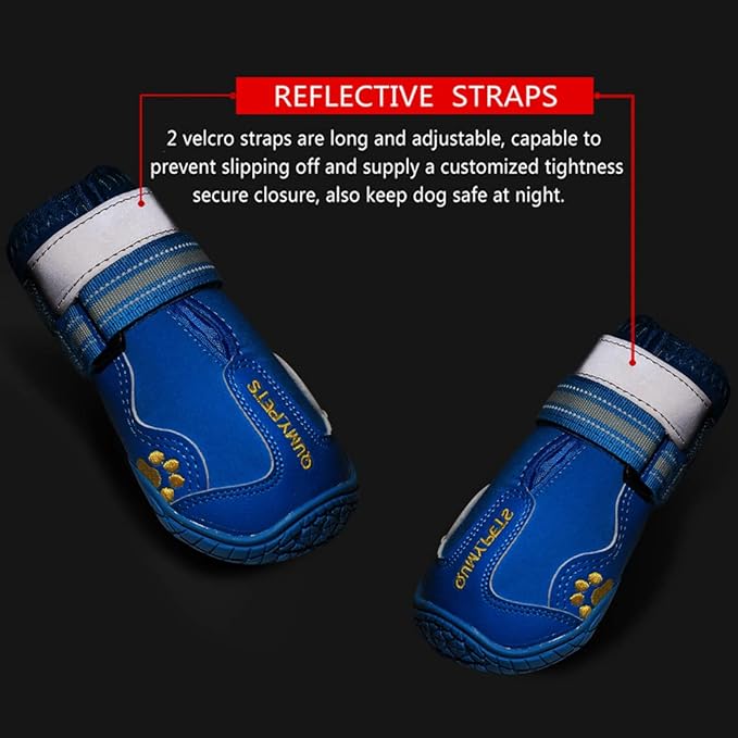 QUMY Dog Shoes for Large Dogs, Medium Dog Boots & Paw Protectors for Winter Snowy Day, Summer Hot Pavement, Water-Resistant in Rainy Weather, Outdoor Walking, Indoor Hardfloors Skid-Resistant Sole