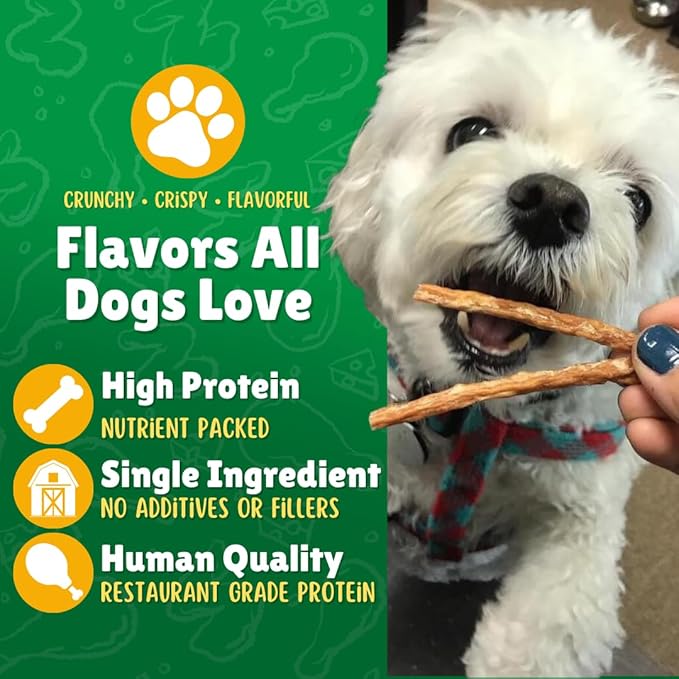 Chicken Jerky Straws Dog Treats – Chicken Sticks for Dogs Made and Sourced in The USA – Natural Single Ingredient Dehydrated Crunchy Treats for All Breeds – 13oz Bag