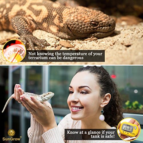 SunGrow Reptile Digital Thermometer, 1.5” x 2.3” x 0.5”, Easy to Read Display, Yellow, Battery Not Included, 1-Pack