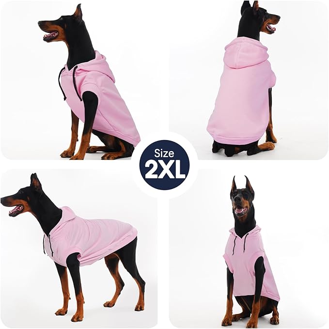 IECOii Dog Sweatshirts for Large Dogs, Basic Dog Hoodie for Large Size Dogs, Pet Pullover Sweatshirt with Hood Lightweight Fall Sweater for Doberman, Pitbull, Labrador, Pink, 2XL (No Fleece Lined)