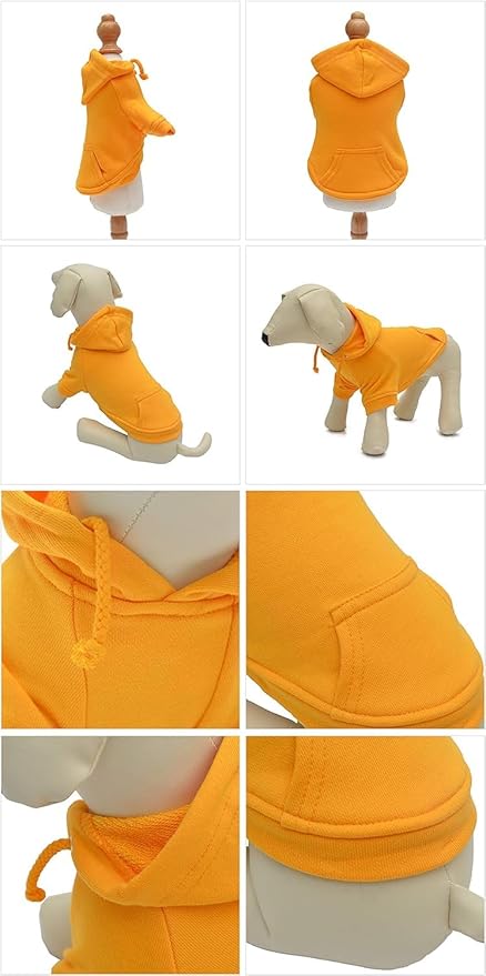 Lovelonglong Blank Basic Hoodie Sweatshirt for Dogs 100% Cotton Fits Small Medium Dachshund Large Dog Orange D-S