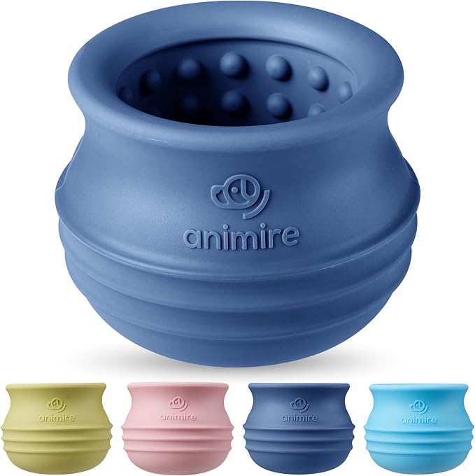 Treat Dispensing Dog Toy, Long-Lasting Interactive Puzzle Toys for Dogs, Stuffable Dog Enrichment Frozen Lick Treat Toy for Boredom, BPA Free Silicone Fetch Catch Chew Toy (Dark Blue,M)