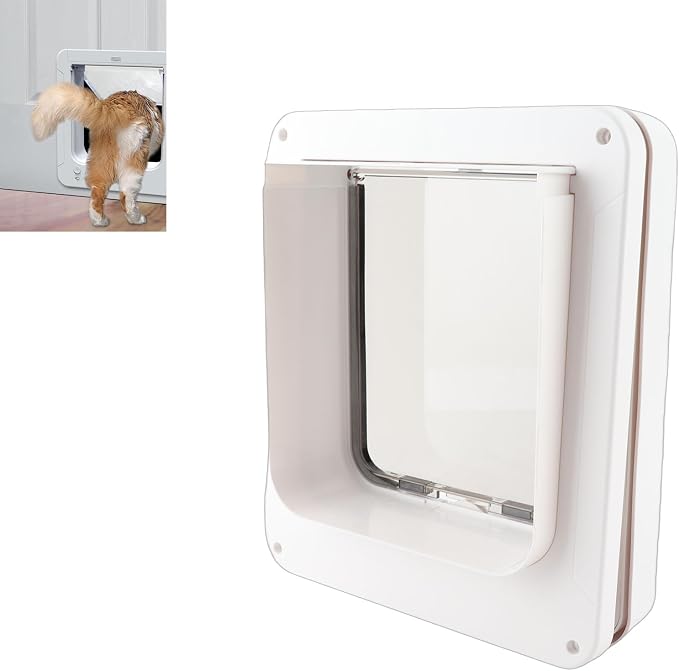 Smart Cat Door, Automatic Sensing Collar Activated Pet Door with 2 Way Entry for Indoor Outdoor, Easy Installation High Grade Plastic Safety Guard