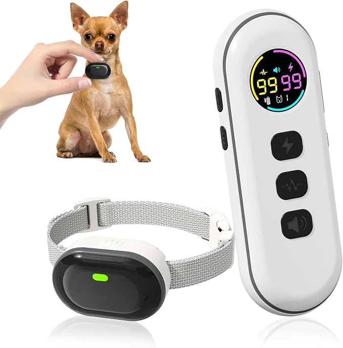 Ultra-Small Anti Bark Collar, Ultra-Light & Thin Dog Training Collar with 1300ft Remote for Small Dogs 5-15lbs, 198-Level Precise Control, Rechargeable, White (Not Auto Collar)
