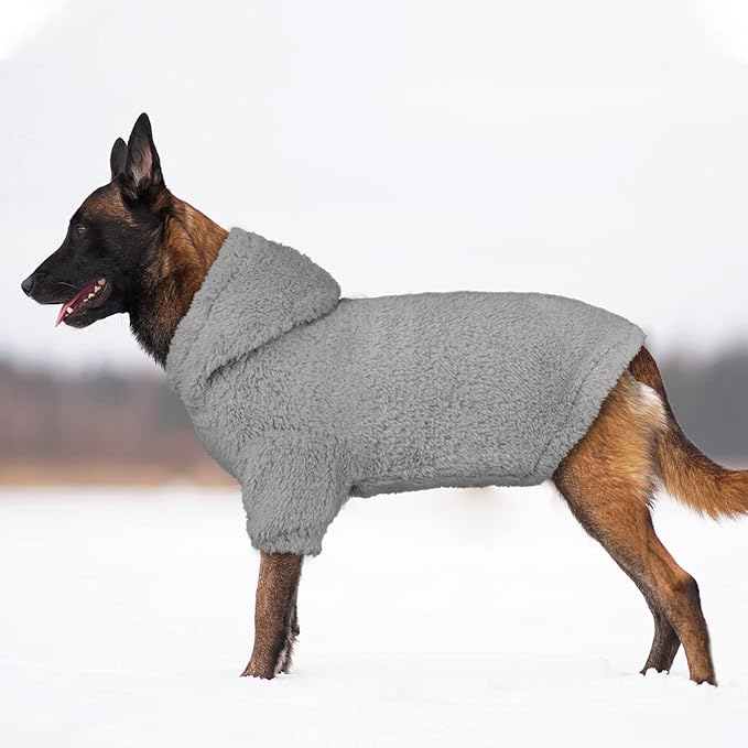 Fuzzy Dog Sweaters for Large Dogs Pet Hoodie Clothes Warm Soft Pet Coats Hooded Sweatshirt Dog Sweaters for Extra Large Dogs(Grey-XL)