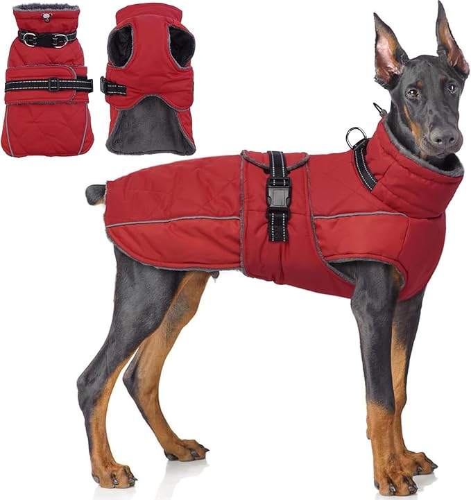 QBLEEV Warm Dog Jacket - Reflective, Adjustable Winter Coat with Turtleneck for Cold Weather, Waterproof Fleece Snowsuit for Small, Medium, Large Dogs
