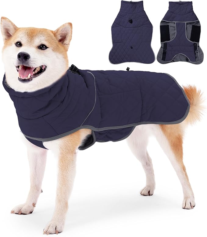 Dog Winter Coat, Waterproof & Windproof, Reflective, Blue, S, M, L