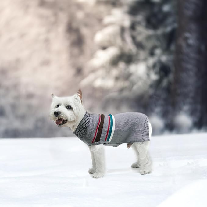 PAWCHIE Dog Sweater for Medium to Large Dogs, Warm Turtleneck Thick Coat with Leash Hole, Stretchy Knitted Outfit for Small to Large Doggy Puppy Cat, Grey M