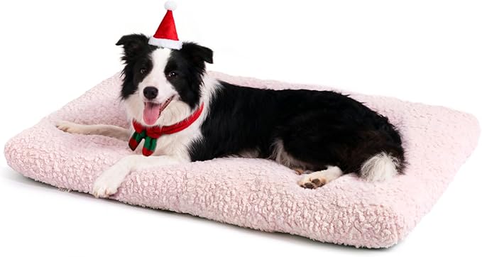 Mora Pets Dog Bed Comfy Dog Crate Beds Plush Pet Sleeping Mat Washable Pets Mattress Anti-Slip Crate Mat Soft Kennel Pad for Large, Medium, Small Dogs Cats Breeds, 35" x 23", Pink
