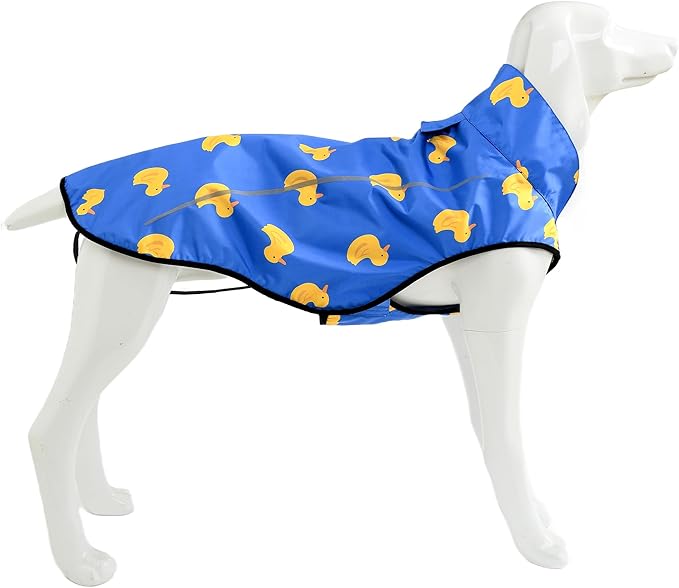 Mile High Life Dog Raincoat, Adjustable Waterproof Reflective Rain Jacket for Small Medium Large Dogs, Lightweight Breathable Pet Rain Coat with Leash Hole(Blue Duck,L Chest 32-40")