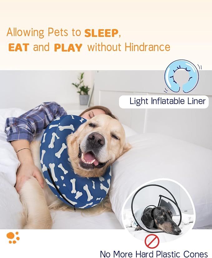 Supet Inflatable Dog Cone Collar Alternative After Surgery, Dog Neck Donut Collar Recovery E Collar for Neuter, Soft Pet Cone for Small Medium Large Dogs