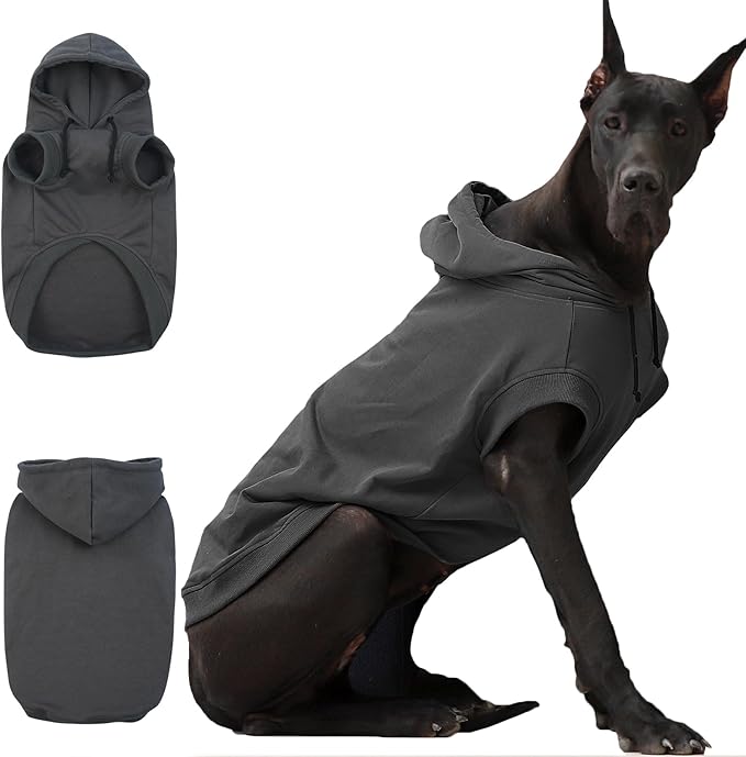 IECOii Dog Hoodie for Large Dogs, Great Dane Sweaters for Giant Breed Dogs, Breathable Lightweight Extra Large Pet Sweathshirt with Hood, XXXL Dog Hoodies for Mastiff, Grey, 3XL,(No Fleece Lined)